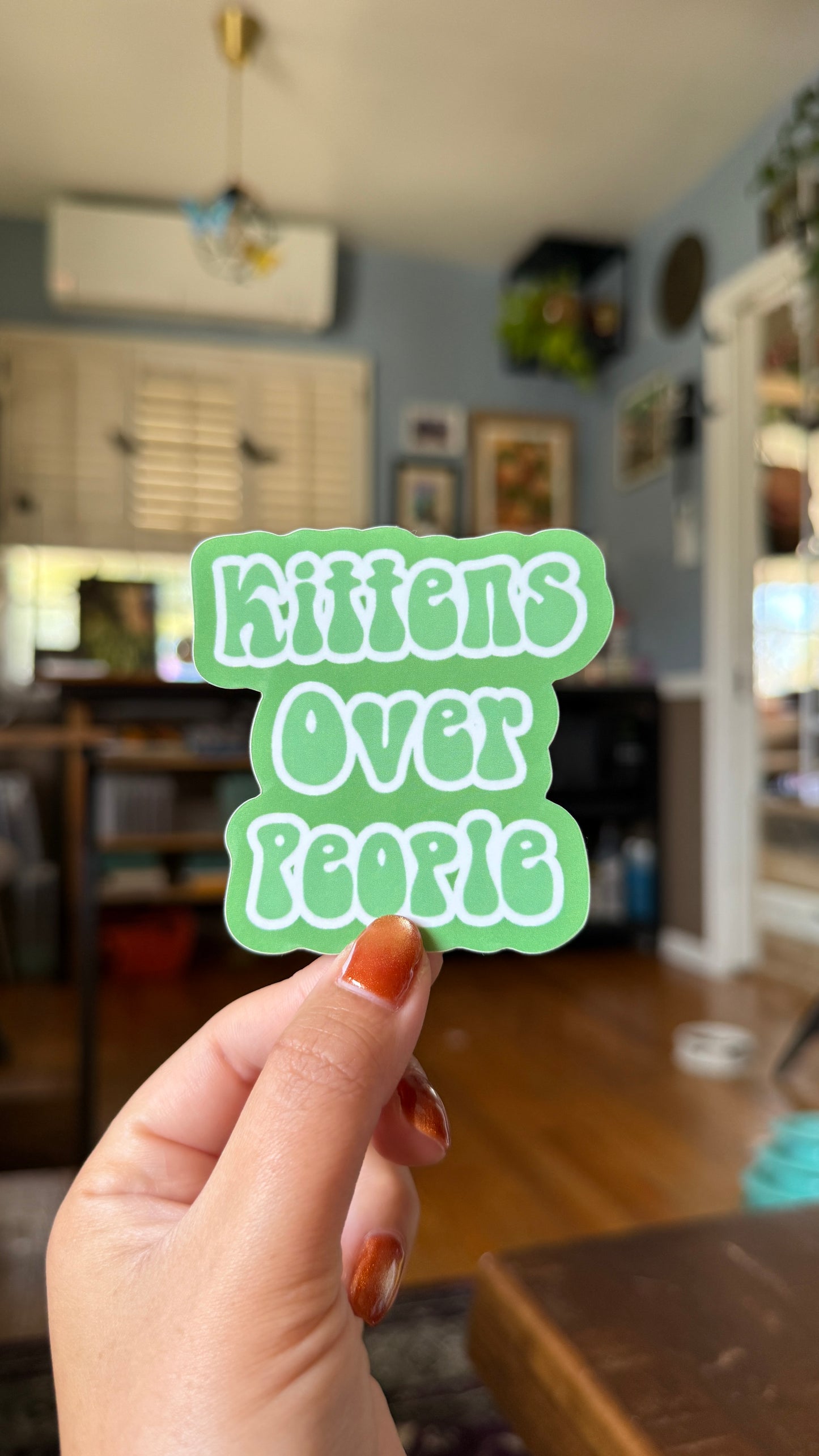 Green Kittens Over People Sticker - Waterproof, Scratch Resistant, Dishwasher Safe, UV Resistant, Outdoor Use, Split Back For Easy Peel! lil chonk studio