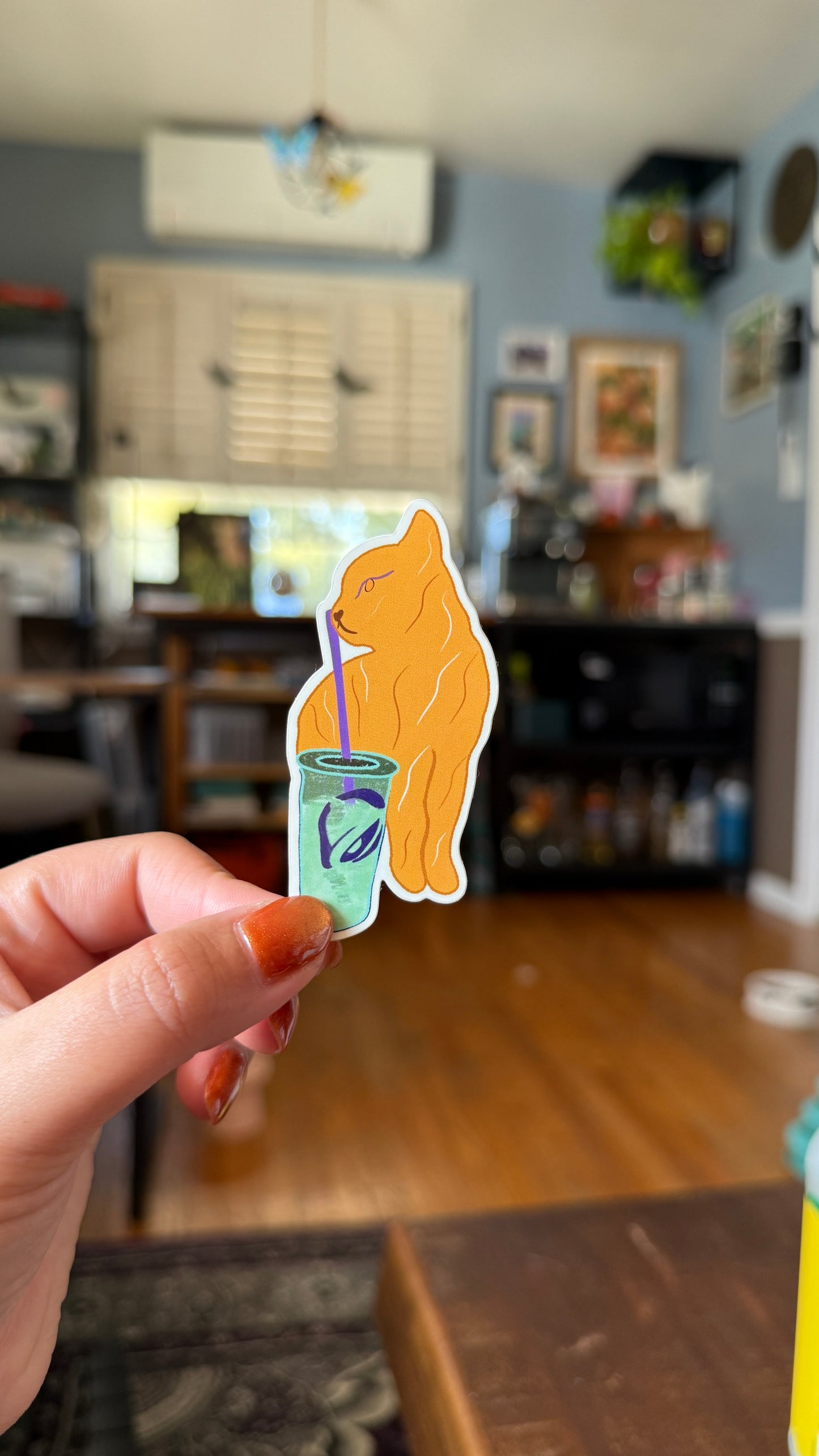 An Orange Cat Having A Blast Sticker - Waterproof, Scratch Resistant, Dishwasher Safe, UV Resistant, Outdoor Use, Split Back For Easy Peel! lil chonk studio