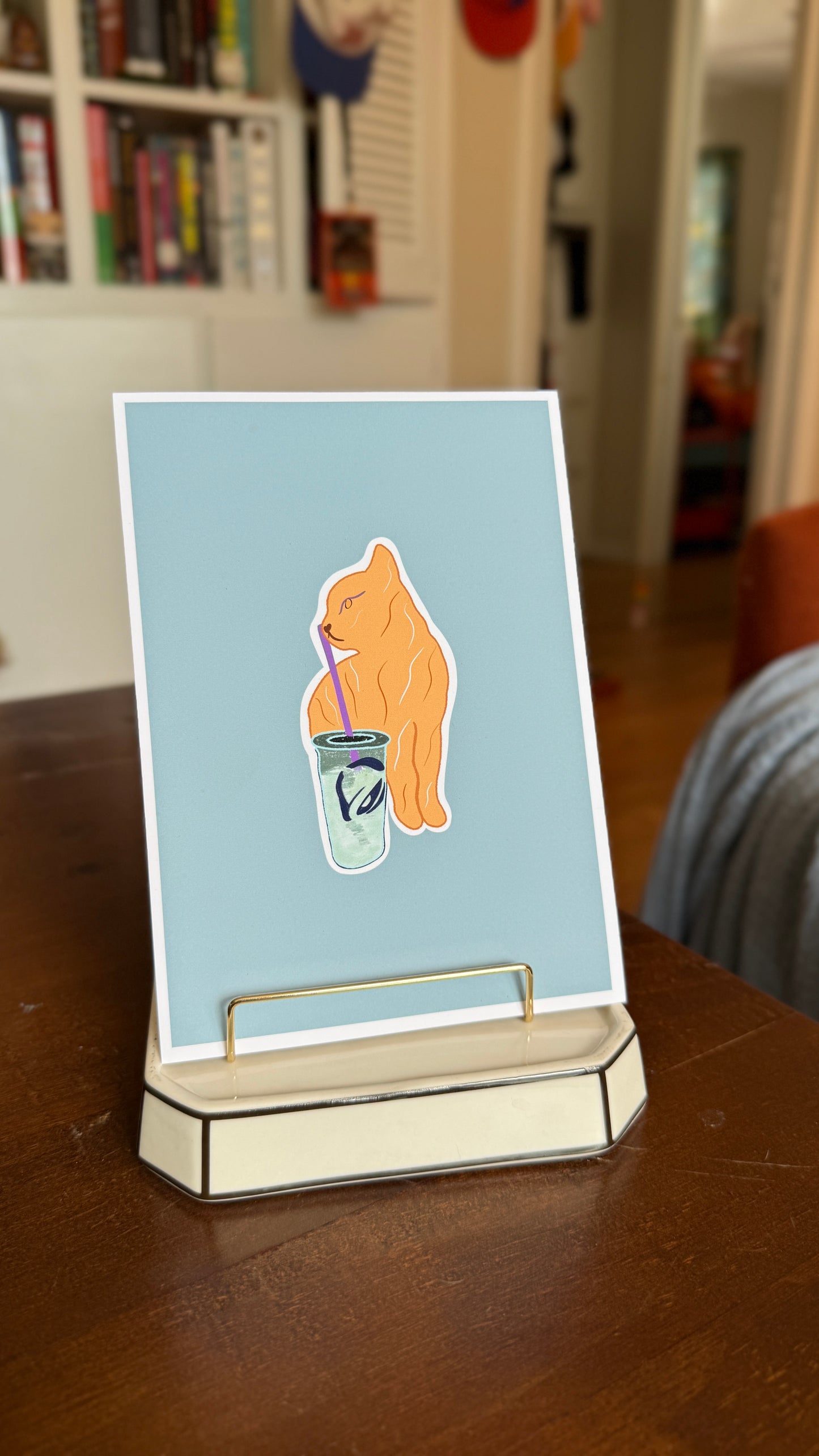 An Orange Cat Having A Blast Print - 5" X 7" Premium Arctic Matte Inkjet Photo Paper lil chonk studio