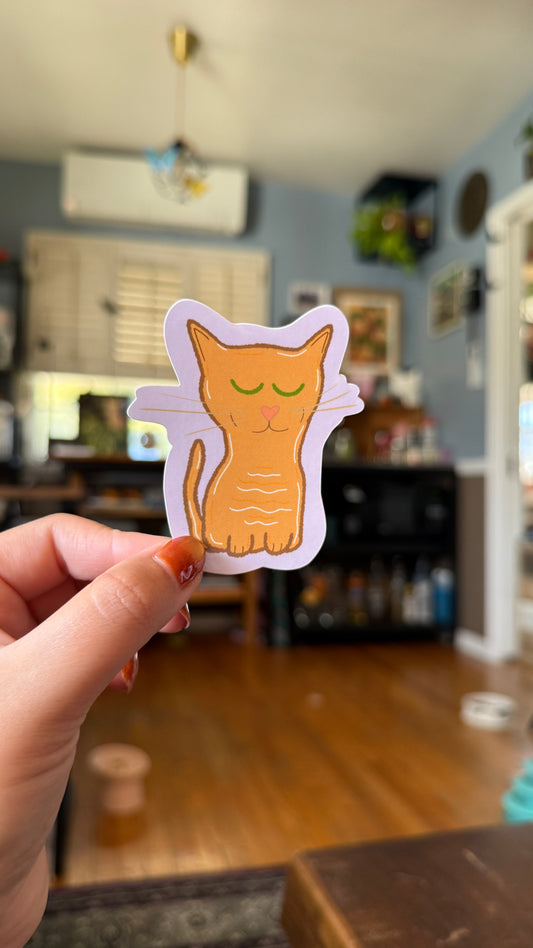 Orange Kitty Sticker - Waterproof, Scratch Resistant, Dishwasher Safe, UV Resistant, Outdoor Use, Split Back For Easy Peel! lil chonk studio
