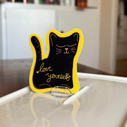 Yellow Love Yourself Cat Sticker - Waterproof, Scratch Resistant, Dishwasher Safe, UV Resistant, Outdoor Use, Split Back For Easy Peel! lil chonk studio
