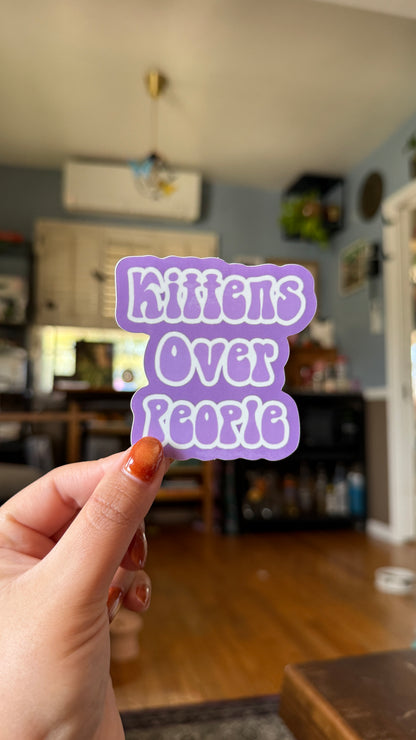 Purple Kittens Over People Sticker - Waterproof, Scratch Resistant, Dishwasher Safe, UV Resistant, Outdoor Use, Split Back For Easy Peel! lil chonk studio