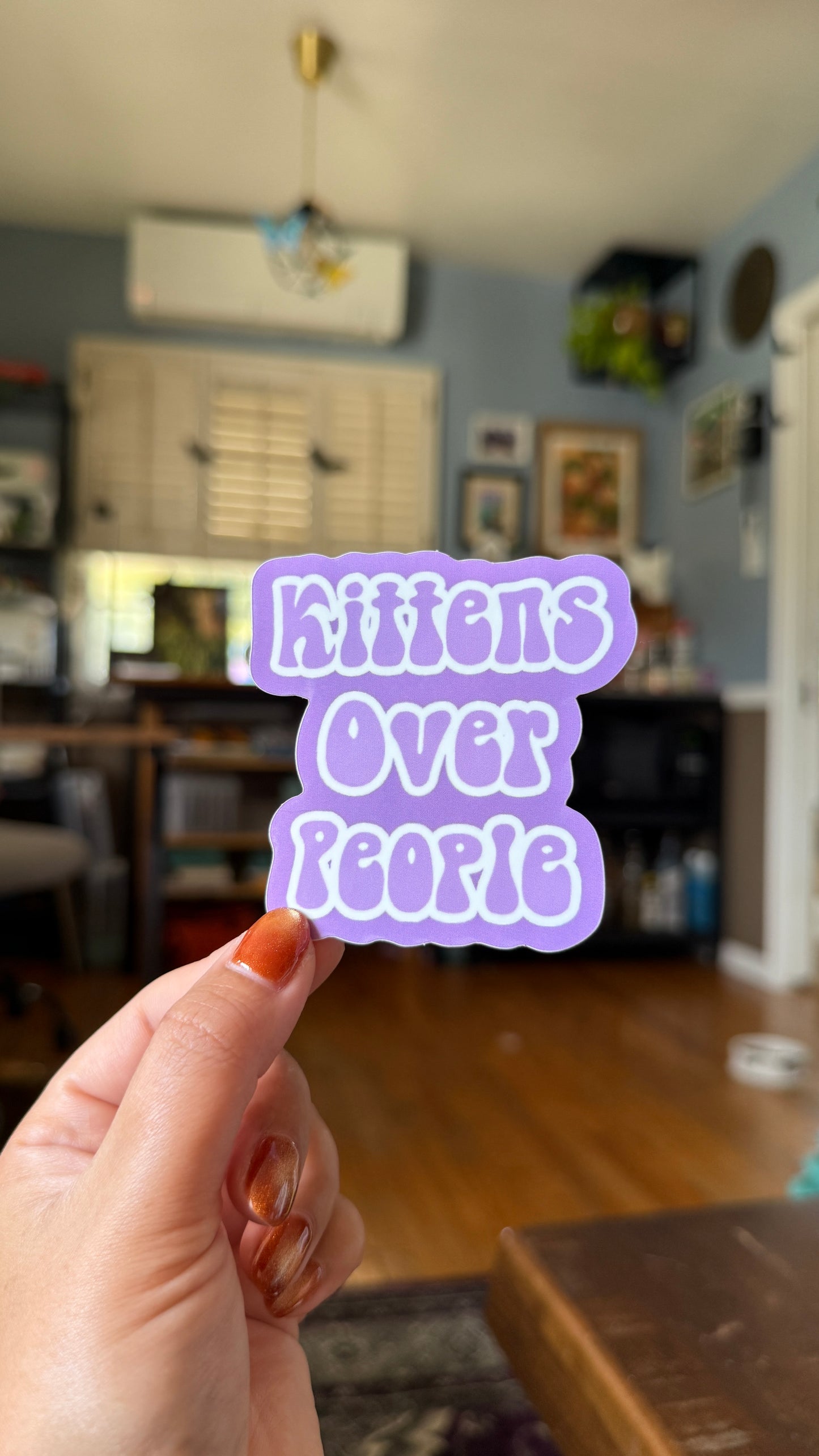 Purple Kittens Over People Sticker - Waterproof, Scratch Resistant, Dishwasher Safe, UV Resistant, Outdoor Use, Split Back For Easy Peel! lil chonk studio