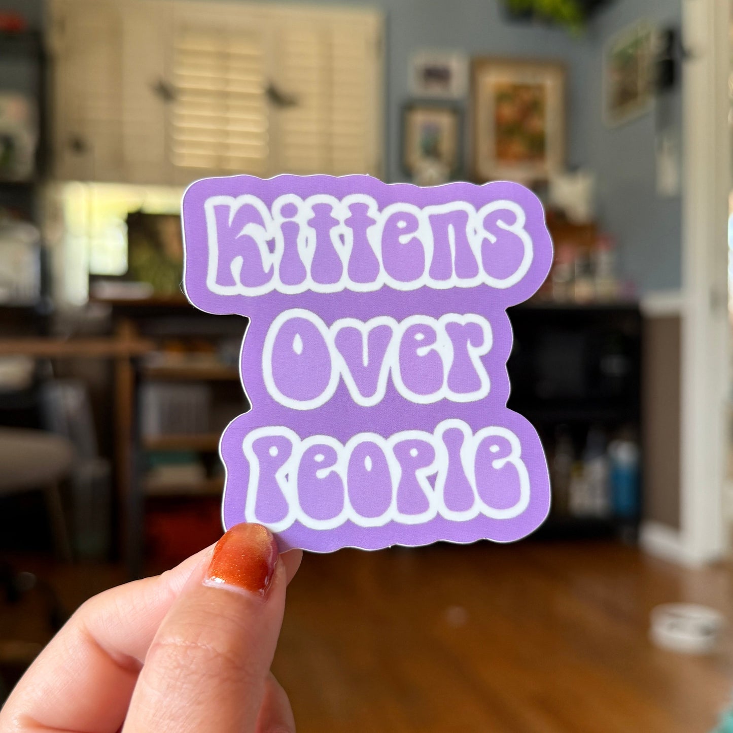 Purple Kittens Over People Sticker - Waterproof, Scratch Resistant, Dishwasher Safe, UV Resistant, Outdoor Use, Split Back For Easy Peel! lil chonk studio