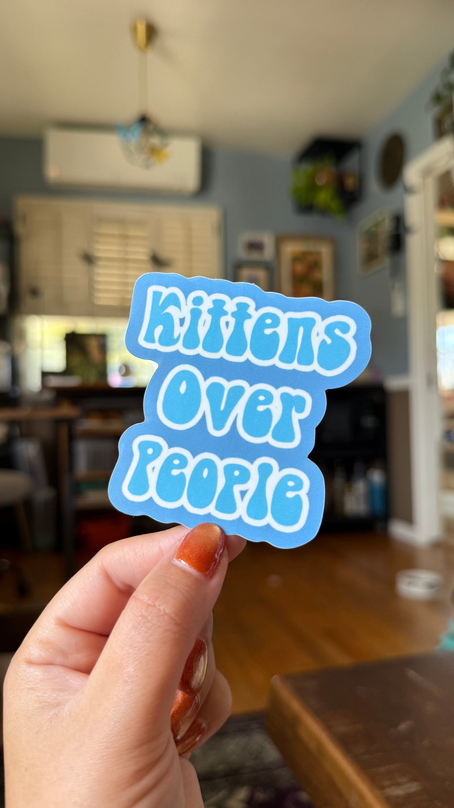 Blue Kittens Over People Sticker - Waterproof, Scratch Resistant, Dishwasher Safe, UV Resistant, Outdoor Use, Split Back For Easy Peel! lil chonk studio