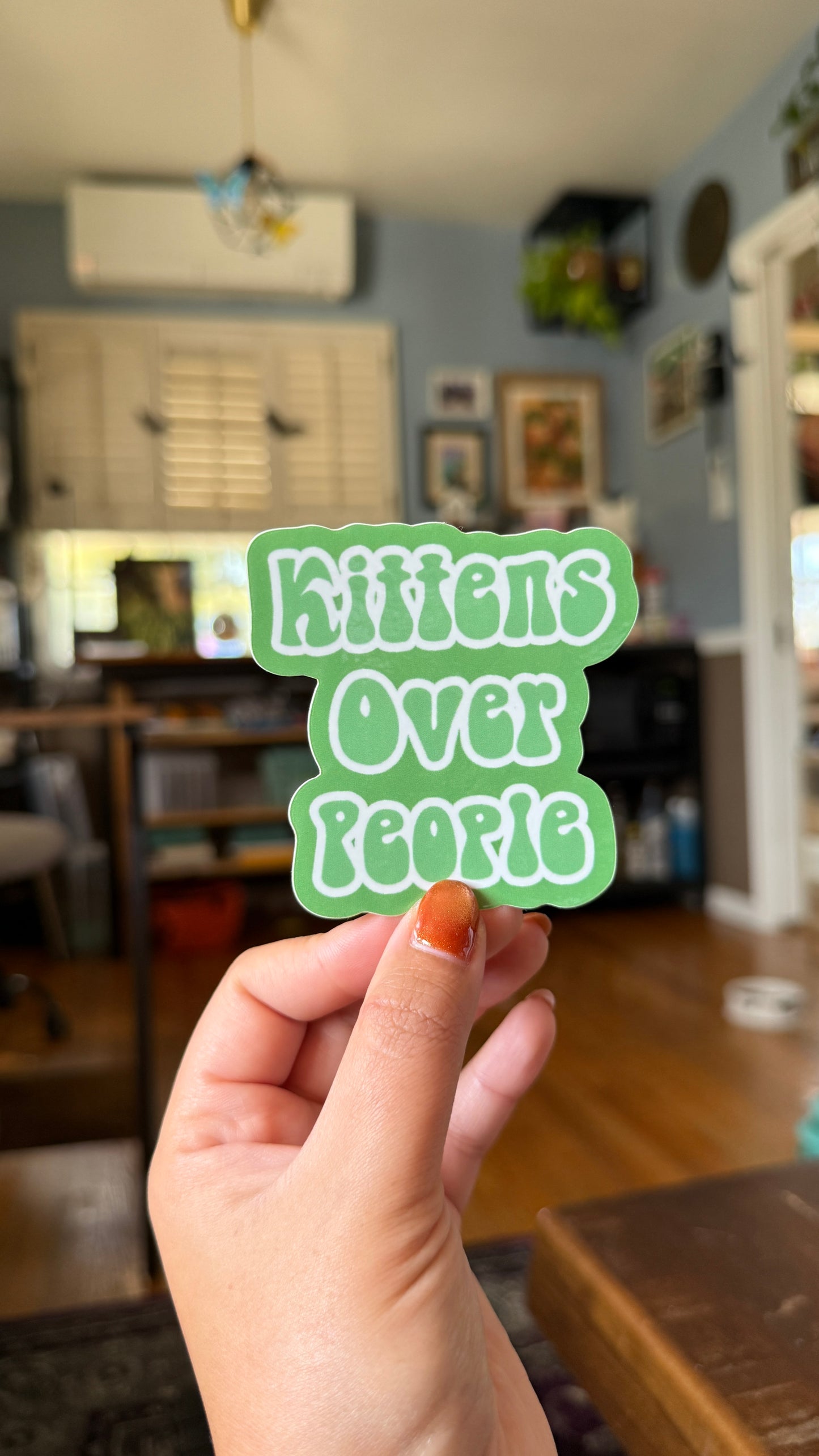 Green Kittens Over People Sticker - Waterproof, Scratch Resistant, Dishwasher Safe, UV Resistant, Outdoor Use, Split Back For Easy Peel! lil chonk studio