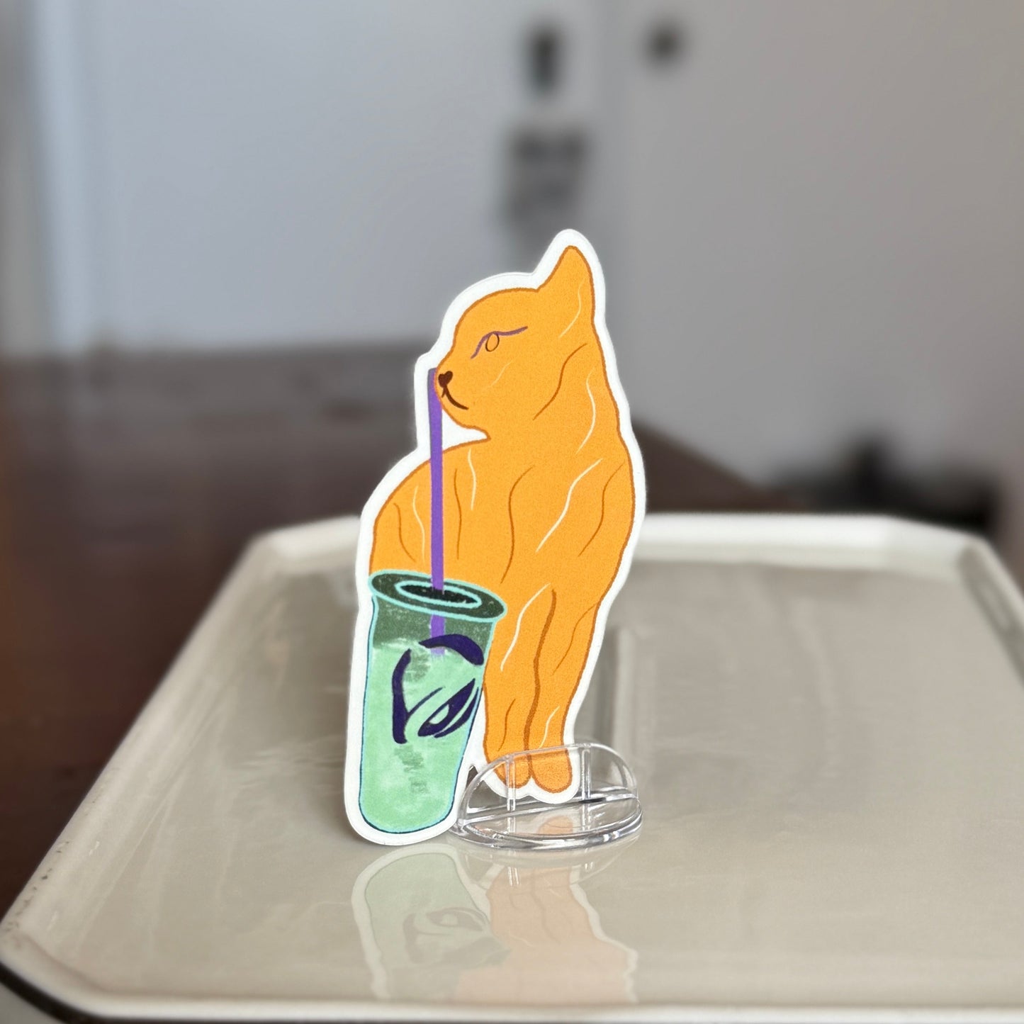An Orange Cat Having A Blast Sticker - Waterproof, Scratch Resistant, Dishwasher Safe, UV Resistant, Outdoor Use, Split Back For Easy Peel! lil chonk studio