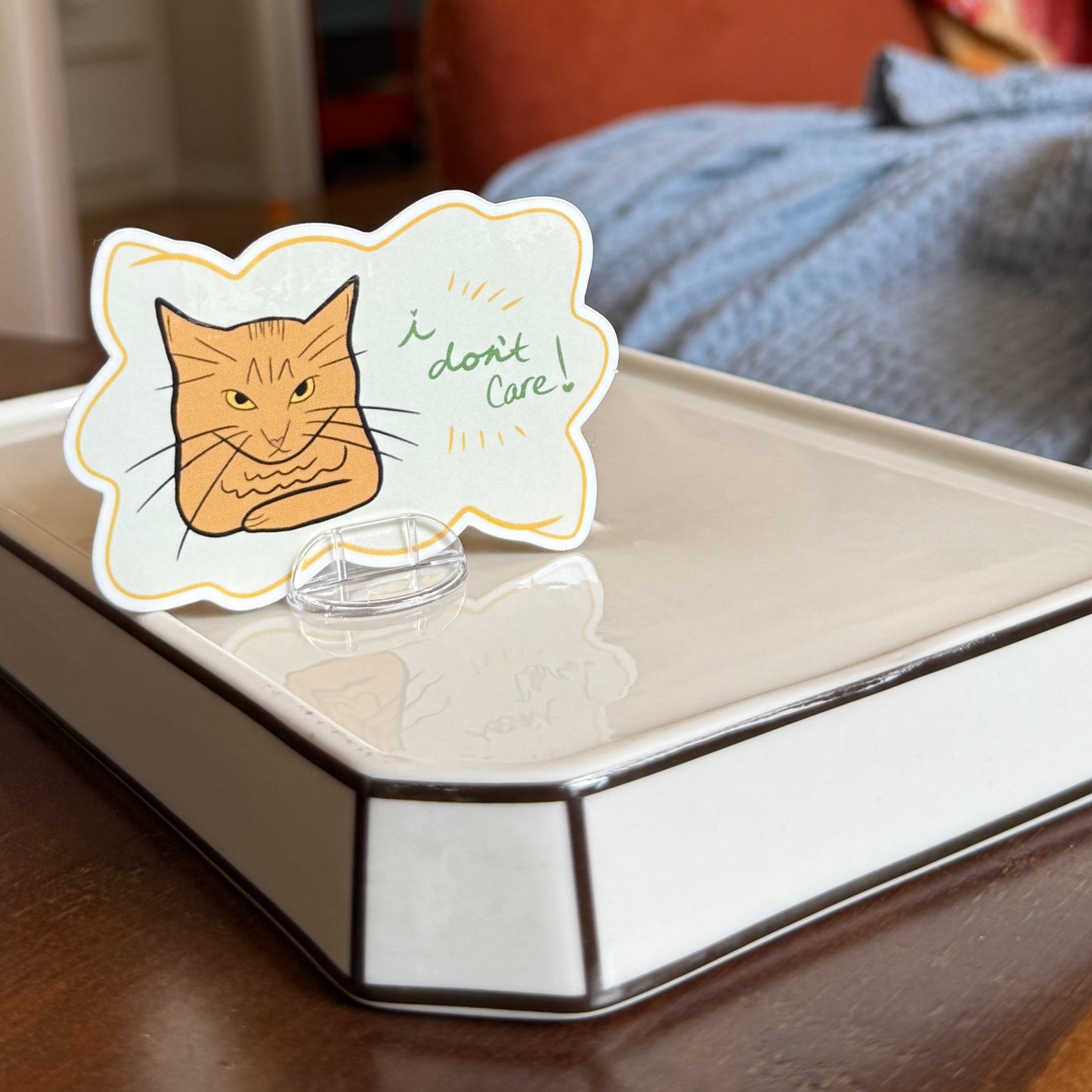 Green I Don't Care Cat Sticker - Waterproof, Scratch Resistant, Dishwasher Safe, UV Resistant, Outdoor Use, Split Back For Easy Peel! lil chonk studio