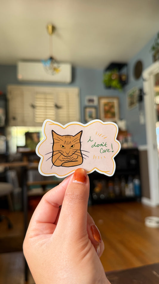 Pink I Don't Care Cat Sticker - Waterproof, Scratch Resistant, Dishwasher Safe, UV Resistant, Outdoor Use, Split Back For Easy Peel! lil chonk studio