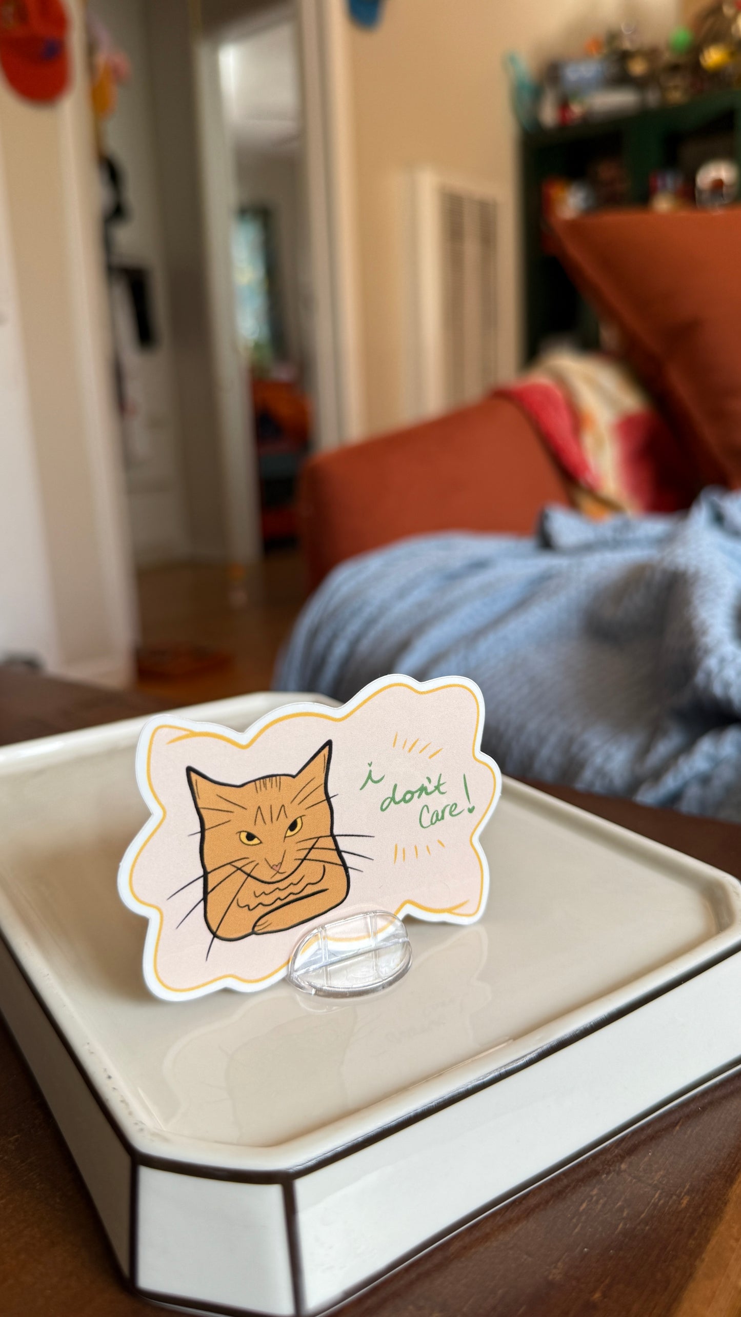 Pink I Don't Care Cat Sticker - Waterproof, Scratch Resistant, Dishwasher Safe, UV Resistant, Outdoor Use, Split Back For Easy Peel! lil chonk studio