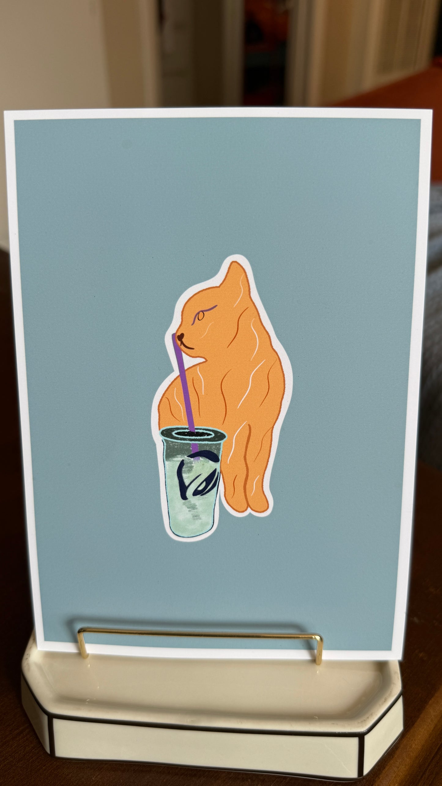 An Orange Cat Having A Blast Print - 5" X 7" Premium Arctic Matte Inkjet Photo Paper lil chonk studio