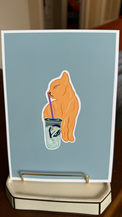 An Orange Cat Having A Blast Print - 5" X 7" Premium Arctic Matte Inkjet Photo Paper lil chonk studio