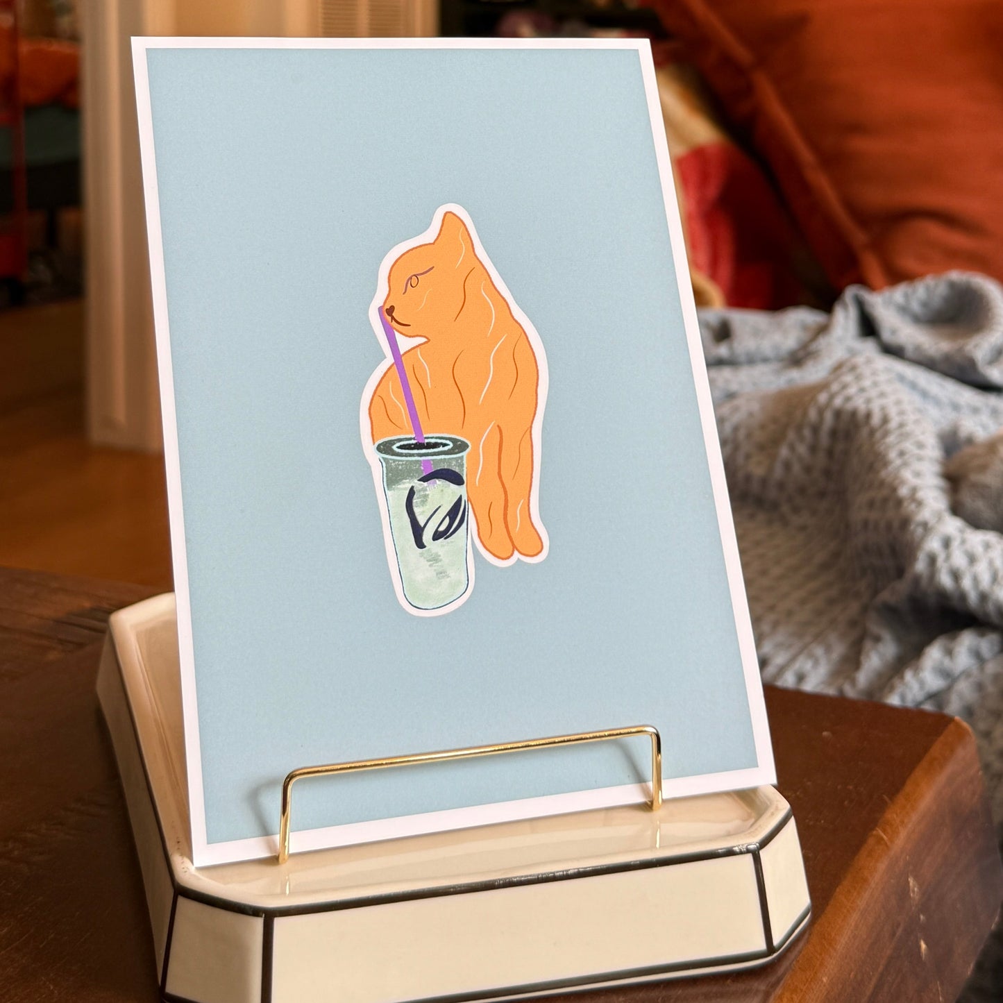 An Orange Cat Having A Blast Print - 5" X 7" Premium Arctic Matte Inkjet Photo Paper lil chonk studio