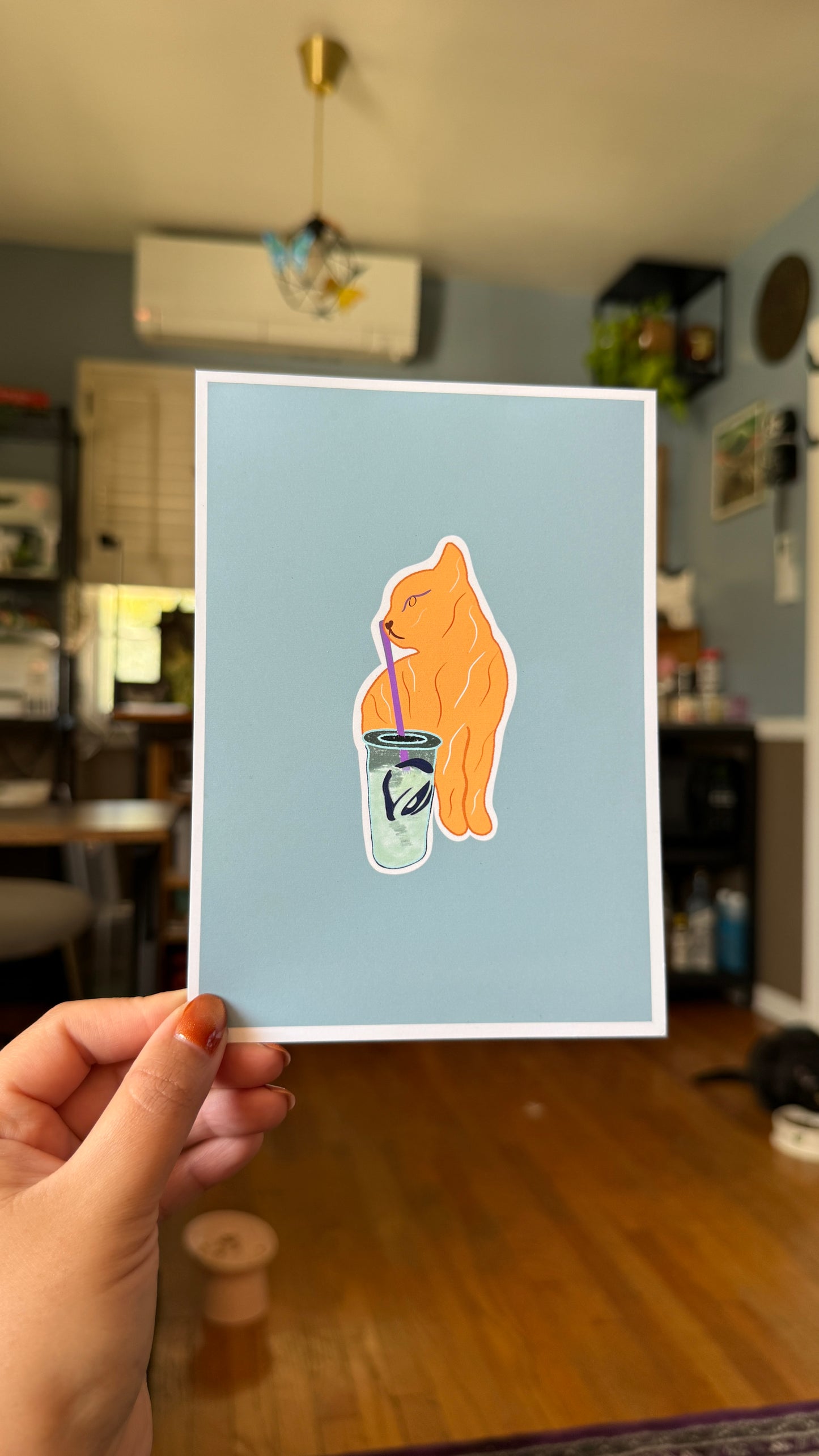 An Orange Cat Having A Blast Print - 5" X 7" Premium Arctic Matte Inkjet Photo Paper lil chonk studio